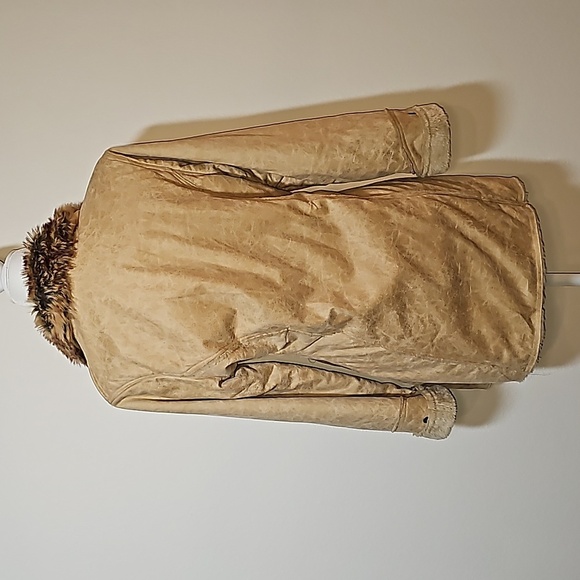 Morricci Coat Jacket Penny Lane Lined Faux Suede Faux Fur Collar Pockets Tan L - Picture 4 of 12